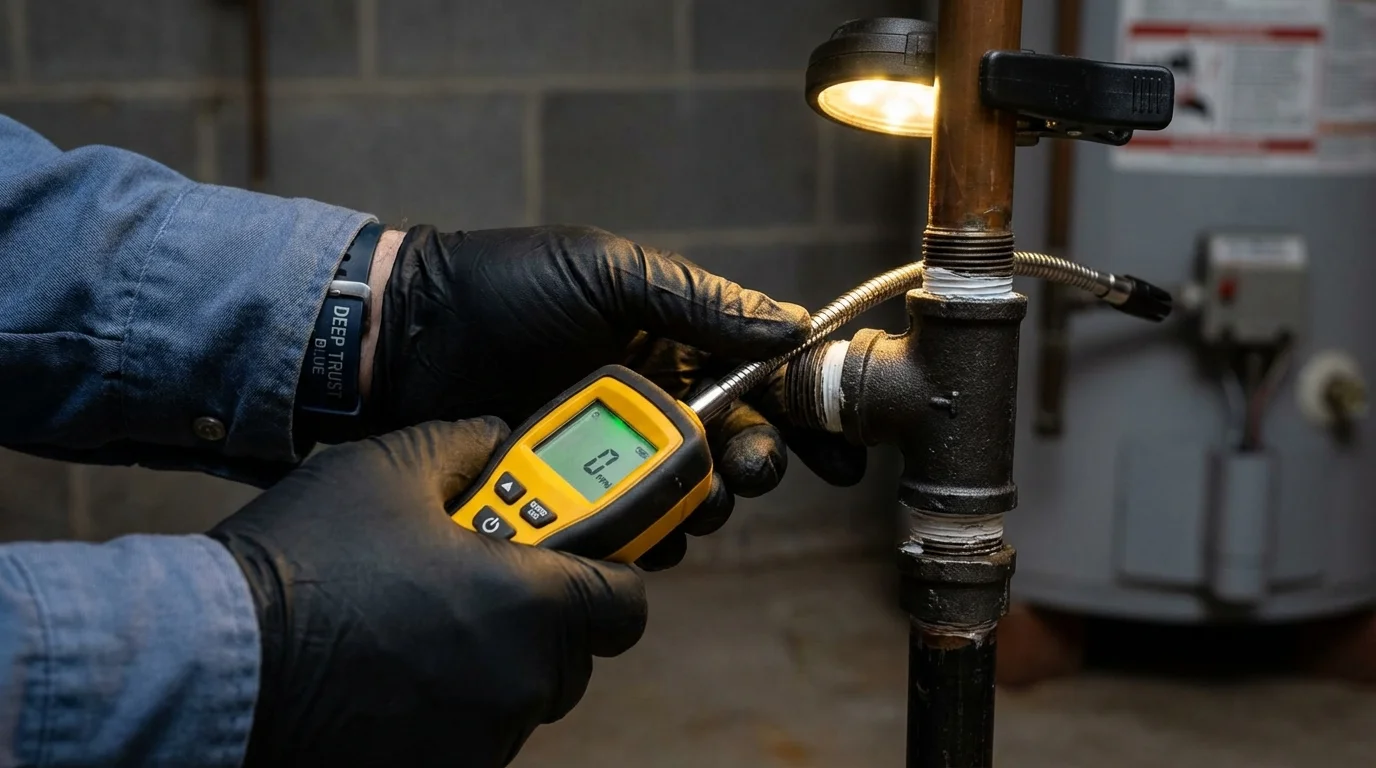 Gas leak detection with electronic sniffer by Johns Plumbing LLC in Le Grand