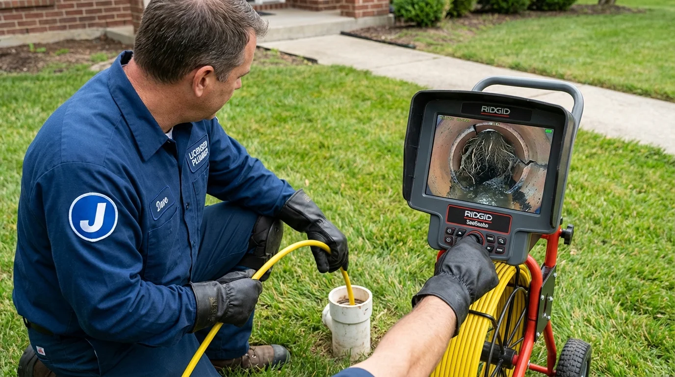 Sewer camera inspection being performed by Johns Plumbing LLC in Le Grand