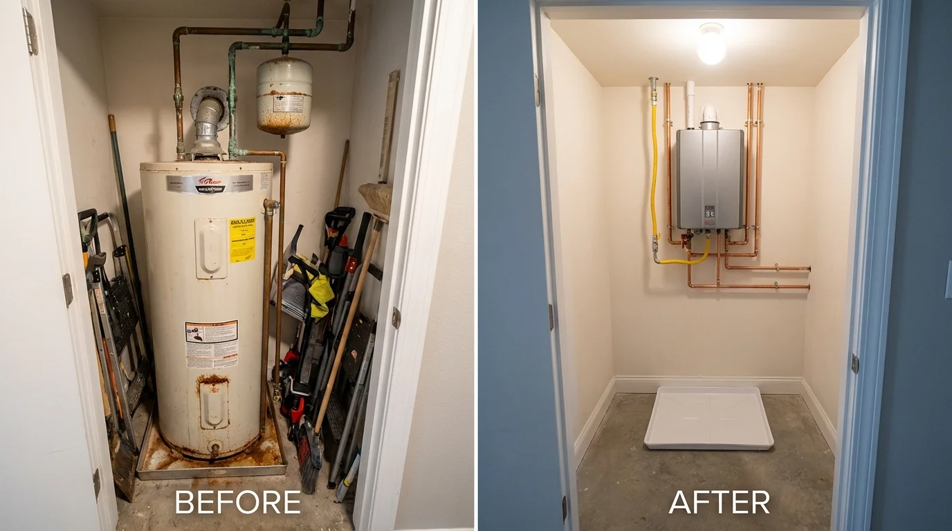 Tank water heater versus wall-mounted tankless unit comparison for Le Grand, CA homeowners