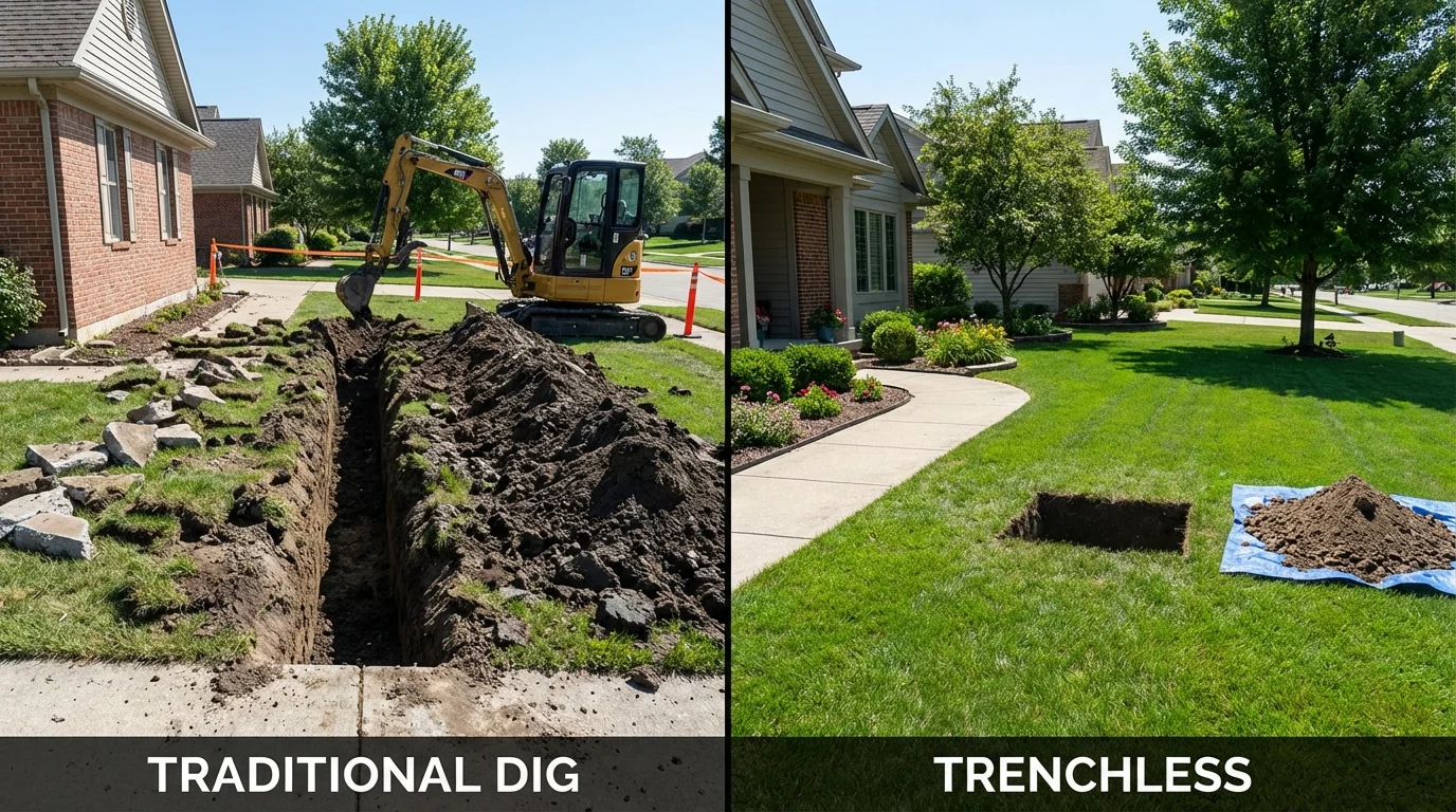 Trenchless sewer repair with minimal yard damage versus traditional excavation in Le Grand, CA